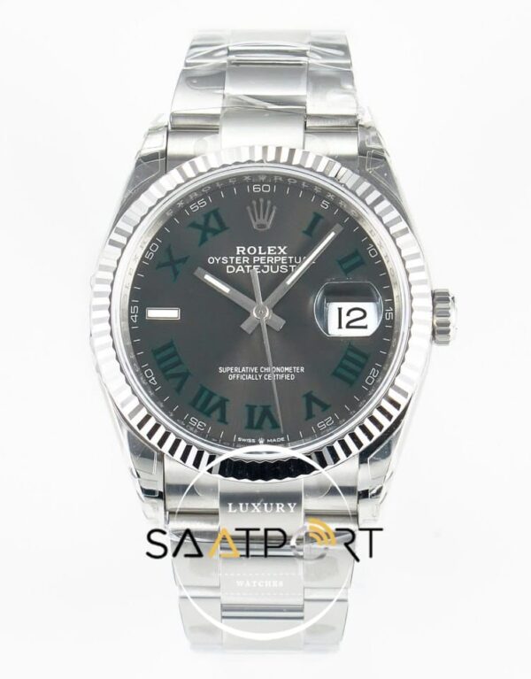 Rolex Datejust 41mm Gray Green Roman Dial Oyster Bracelet Fluted Bezel 126334 Super Clone ETA