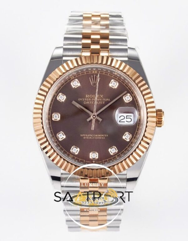 Rolex Datejust 41mm Taşlı Kahve Kadran Arf Factory 126331 Rose Çelik 3235 Super Clone ETA
