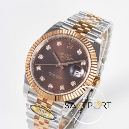 Rolex Datejust 41mm Taşlı Kahve Kadran Arf Factory 126331 Rose Çelik 3235 Super Clone ETA
