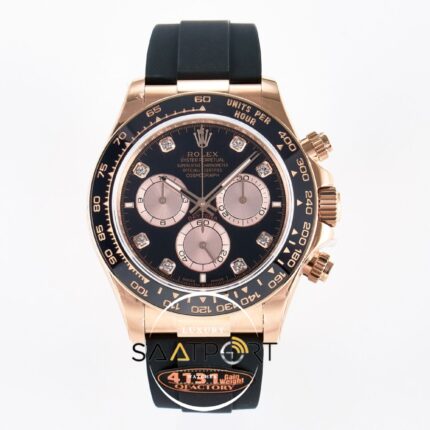 Rolex Daytona 126515 Rose QF 40mm Diamonds Black Dial Oysterflex Super Clone 4131 ETA