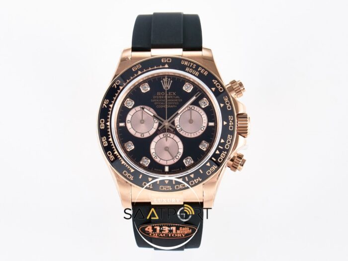 Rolex Daytona 126515 Rose QF 40mm Diamonds Black Dial Oysterflex Super Clone 4131 ETA