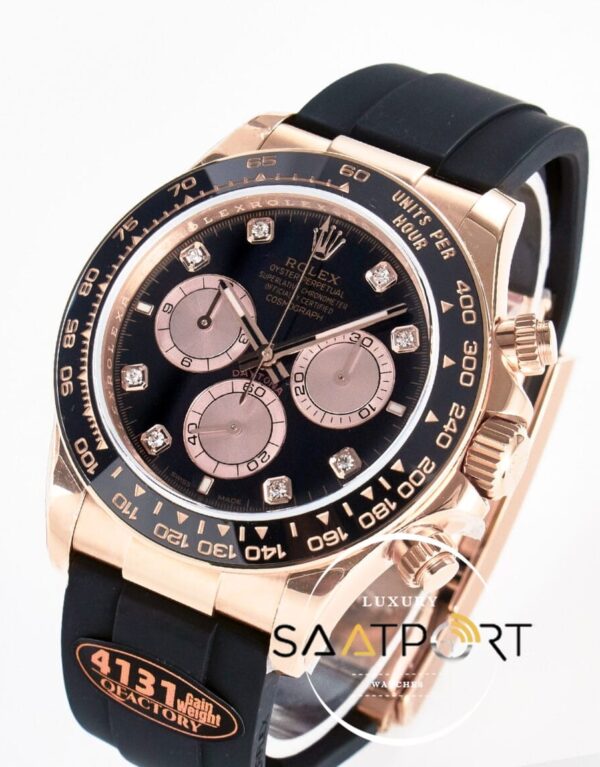 Rolex Daytona 126515 Rose QF 40mm Diamonds Black Dial Oysterflex Super Clone 4131 ETA