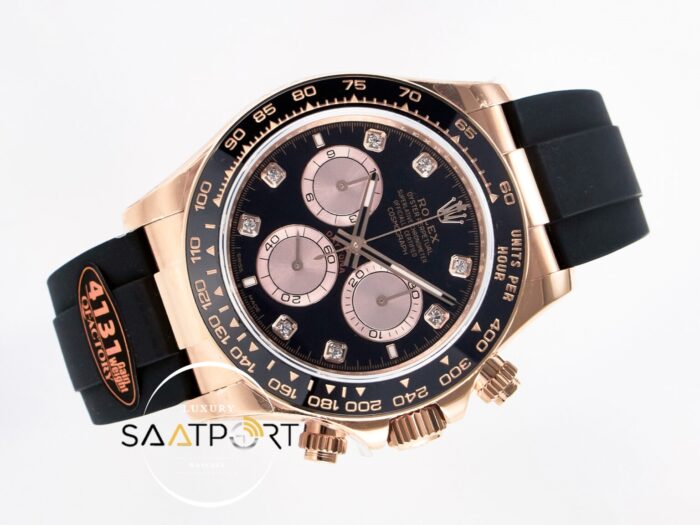 Rolex Daytona 126515 Rose QF 40mm Diamonds Black Dial Oysterflex Super Clone 4131 ETA