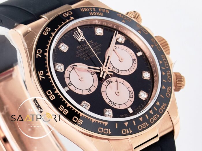 Rolex Daytona 126515 Rose QF 40mm Diamonds Black Dial Oysterflex Super Clone 4131 ETA