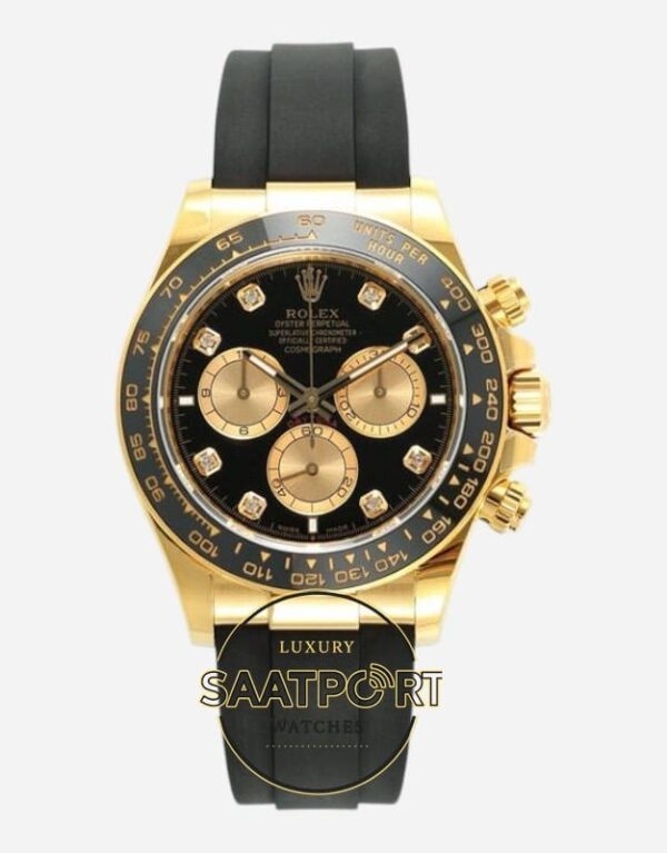 Rolex Daytona 126518LN Diamond Siyah Gold Kadran Oysterflex 4131 Super Clone ETA