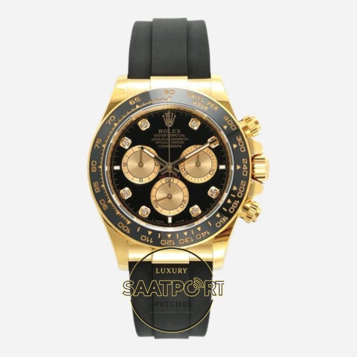 Rolex Daytona 126518LN Diamond Siyah Gold Kadran Oysterflex 4131 Super Clone ETA