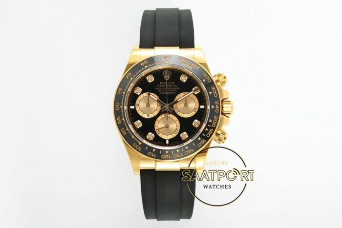 Rolex Daytona 126518LN Diamond Siyah Gold Kadran Oysterflex 4131 Super Clone ETA