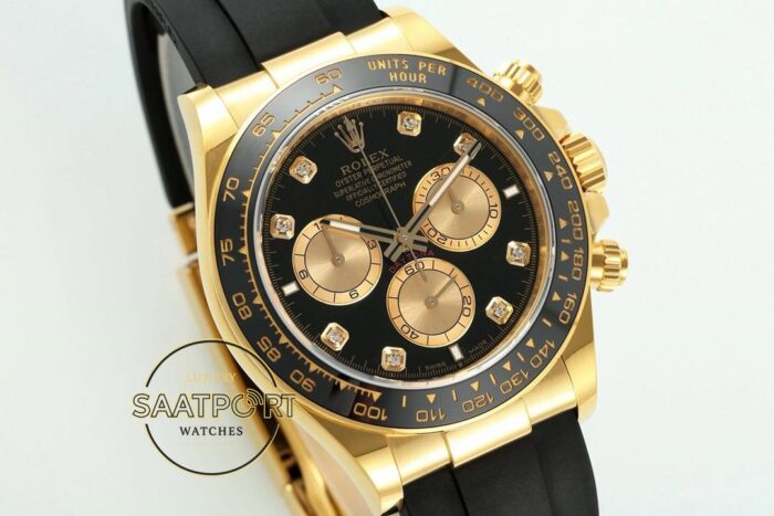Rolex Daytona 126518LN Diamond Siyah Gold Kadran Oysterflex 4131 Super Clone ETA