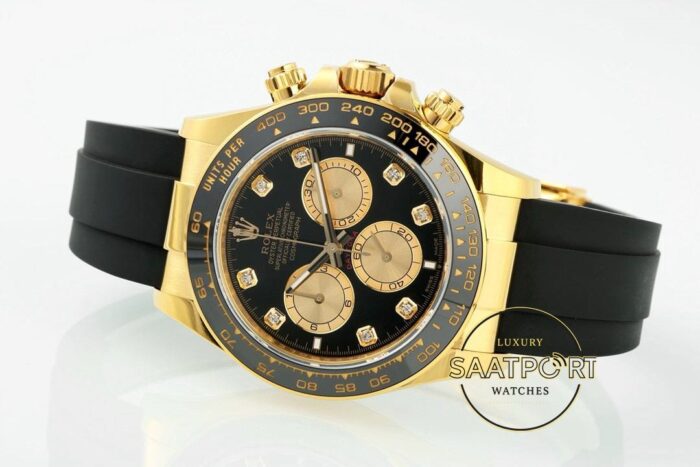 Rolex Daytona 126518LN Diamond Siyah Gold Kadran Oysterflex 4131 Super Clone ETA