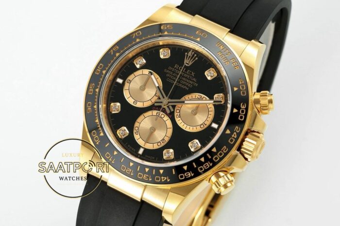 Rolex Daytona 126518LN Diamond Siyah Gold Kadran Oysterflex 4131 Super Clone ETA