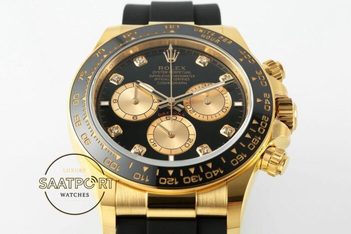 Rolex Daytona 126518LN Diamond Siyah Gold Kadran Oysterflex 4131 Super Clone ETA