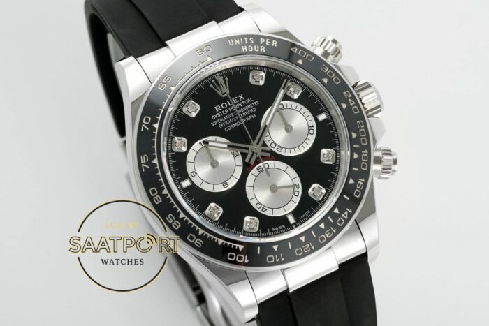 Rolex Daytona 126519LN Diamond Siyah Kadran Oysterflex 4131 Super Clone ETA