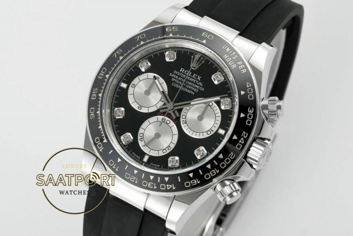 Rolex Daytona 126519LN Diamond Siyah Kadran Oysterflex 4131 Super Clone ETA