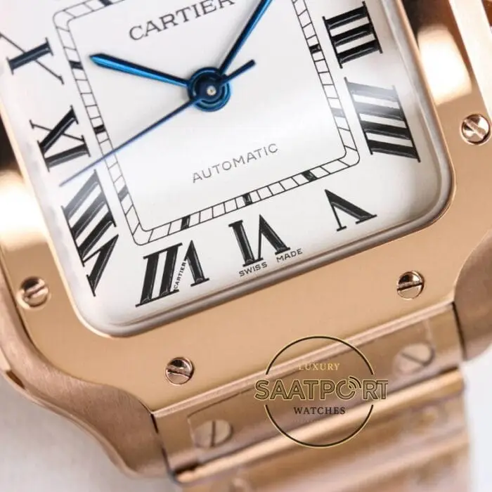 Cartier Santos WGSA0031 Full Rose Roman Rakamlı Beyaz Kadran 1847 MC Super Clone ETA
