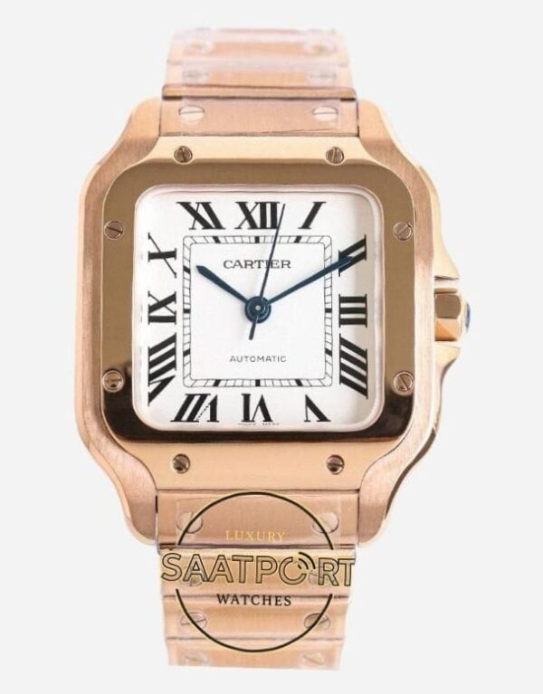 Cartier Santos WGSA0031 Full Rose Roman Rakamlı Beyaz Kadran 1847 MC Super Clone ETA