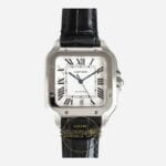Cartier Santos WSSA0018 Beyaz Roman Kadran Siyah Deri 40mm 1847 MC Super Clone ETA
