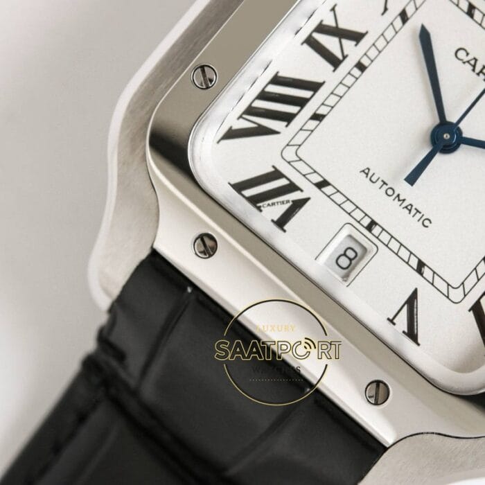 Cartier Santos WSSA0018 Beyaz Roman Kadran Siyah Deri 40mm 1847 MC Super Clone ETA