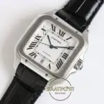 Cartier Santos WSSA0018 Beyaz Roman Kadran Siyah Deri 40mm 1847 MC Super Clone ETA