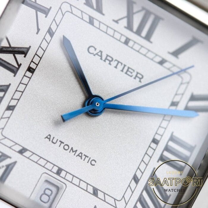 Cartier Santos WSSA0018 Beyaz Roman Kadran Siyah Deri 40mm 1847 MC Super Clone ETA