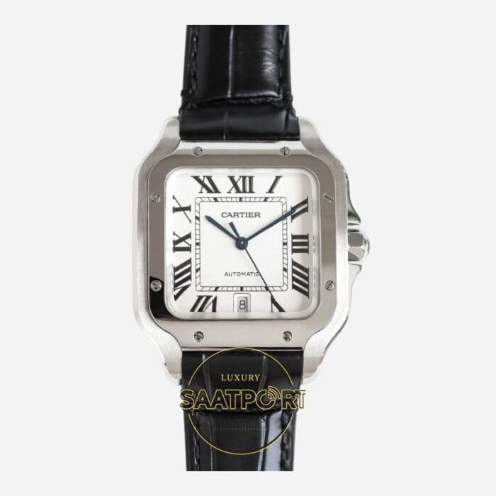 Cartier Santos WSSA0018 Beyaz Roman Kadran Siyah Deri 40mm 1847 MC Super Clone ETA