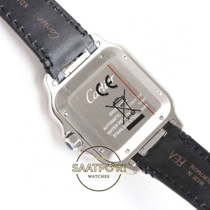 Cartier Santos WSSA0018 Beyaz Roman Kadran Siyah Deri 40mm 1847 MC Super Clone ETA