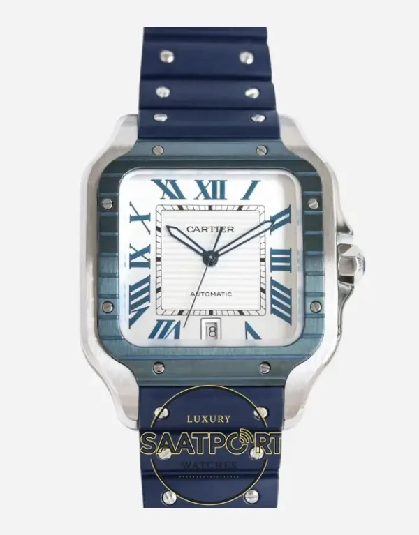Cartier Santos WSSA0047 Roman Kadran Mavi Bezel 40mm 1847 MC Super Clone ETA