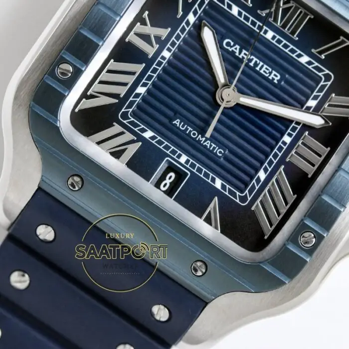 Cartier Santos WSSA0048 Roman Mavi Kadran Kauçuk Kordon 1847 MC Super Clone ETA
