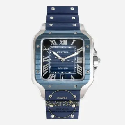 Cartier Santos WSSA0048 Roman Mavi Kadran Kauçuk Kordon 1847 MC Super Clone ETA