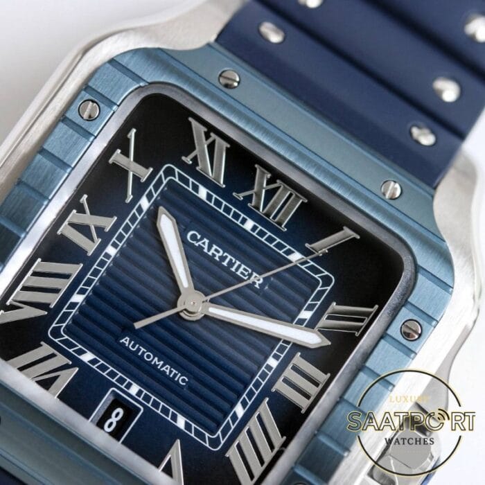 Cartier Santos WSSA0048 Roman Mavi Kadran Kauçuk Kordon 1847 MC Super Clone ETA