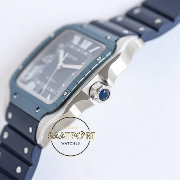 Cartier Santos WSSA0048 Roman Mavi Kadran Kauçuk Kordon 1847 MC Super Clone ETA