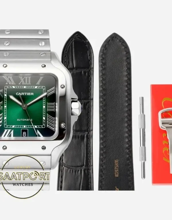 Cartier Santos WSSA0062 Yeşil Roman Kadran 40mm 1847 MC Super Clone ETA (1)