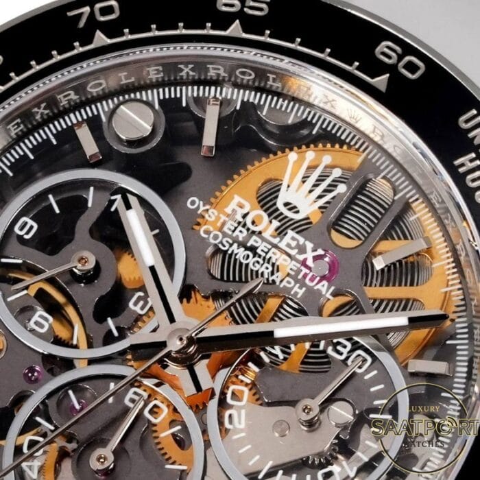 Rolex Daytona Juan Pablo Montoya İskelet Kadran Beyaz Kauçuk 4130 Super Clone ETA