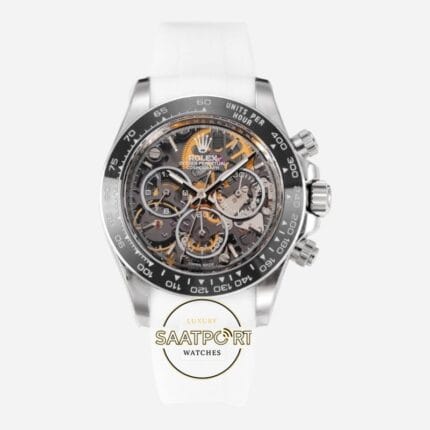 Rolex Daytona Juan Pablo Montoya İskelet Kadran Beyaz Kauçuk 4130 Super Clone ETA