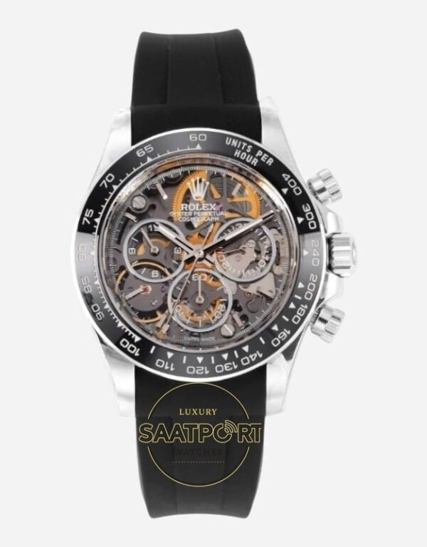 Rolex Daytona Juan Pablo Montoya İskelet Kadran Siyah Kauçuk 4130 Super Clone