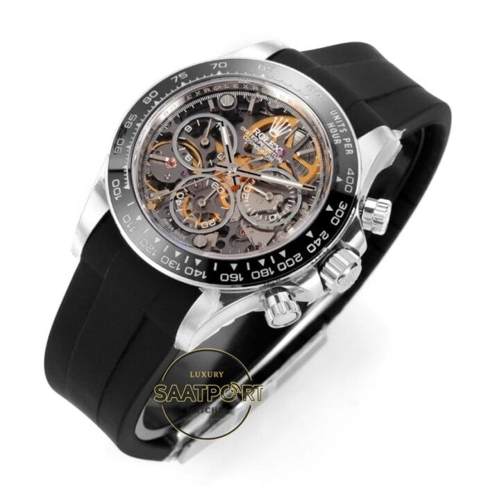 Rolex Daytona Juan Pablo Montoya İskelet Kadran Siyah Kauçuk 4130 Super Clone ETA