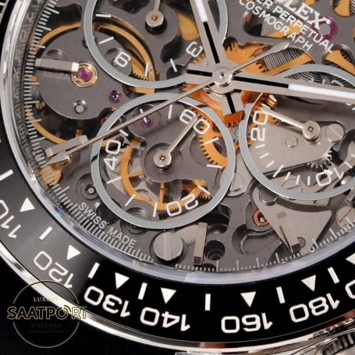 Rolex Daytona Juan Pablo Montoya İskelet Kadran Siyah Kauçuk 4130 Super Clone ETA