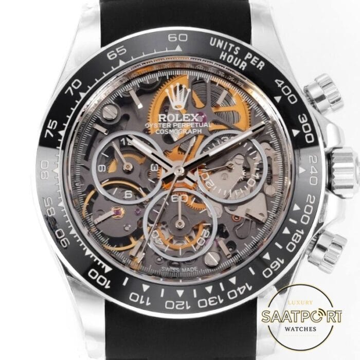Rolex Daytona Juan Pablo Montoya İskelet Kadran Siyah Kauçuk 4130 Super Clone ETA