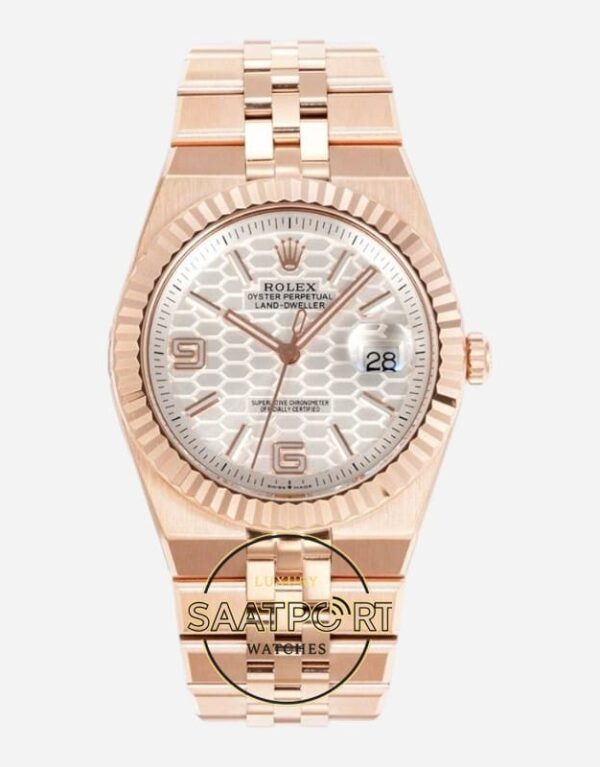 Rolex 127335 Land Dweller 40 mm Beyaz Petek Kadran 904L Everose 7135 Super Clone ETA