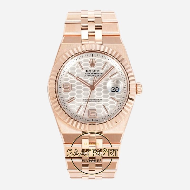 Rolex 127335 Land Dweller 40 mm Beyaz Petek Kadran 904L Everose 7135 Super Clone ETA