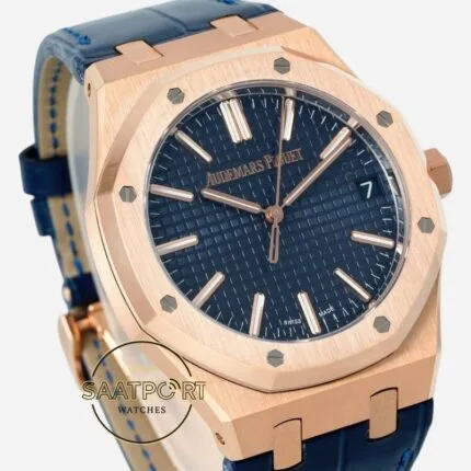 Audemars Piguet 15510OR Rose Kasa 41mm Mavi Deri Kayış DDF Factory 4302 Super Clone ETA