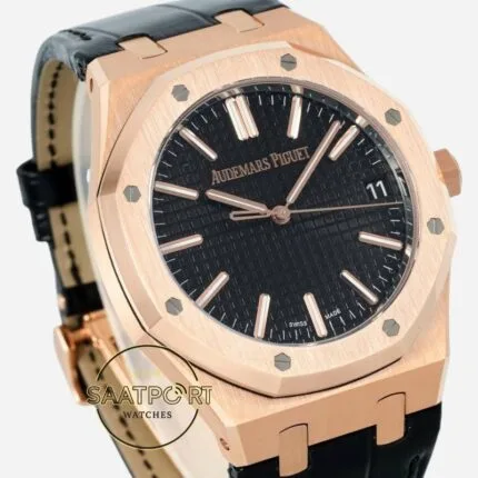 Audemars Piguet 15510OR Rose Kasa Deri Kordon 41mm Siyah Kadran DDF Factory 4302 Super Clone ETA