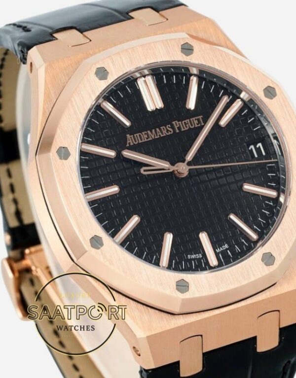 Audemars Piguet 15510OR Rose Kasa Deri Kordon 41mm Siyah Kadran DDF Factory 4302 Super Clone ETA
