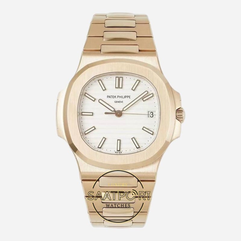 Patek Philippe Nautilus 5711-1R-001 Ddf Factory 40mm Rose Kasa Beyaz Kadran Super Clone ETA (1) Patek Philippe Nautilus 57111R-001 Ddf Factory 40mm Rose Kasa Beyaz Kadran Super Clone ETA
