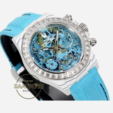 Rolex Daytona Buz Mavisi İskelet Kadran Taşlı Bezel Karbon 4130 Super Clone ETA