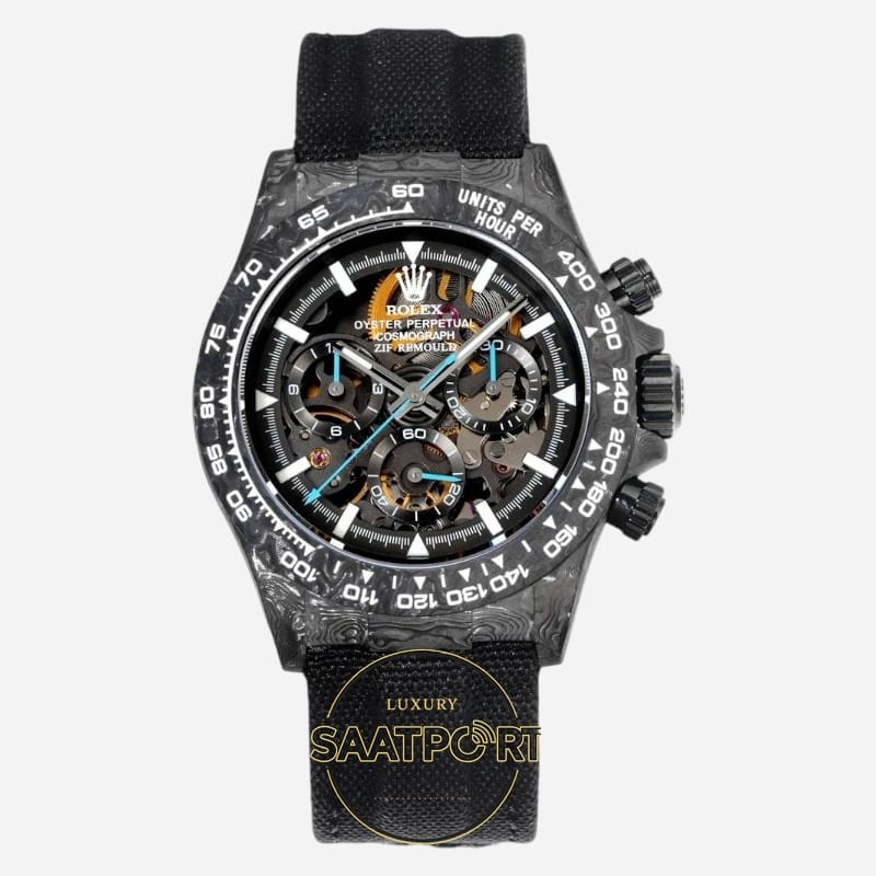 Rolex Daytona İskelet Kadran 40mm Gri Karbon Kasa 4130 Super Clone ETA