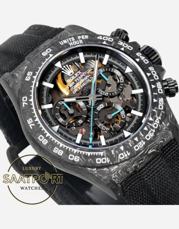 Rolex Daytona İskelet Kadran 40mm Gri Karbon Kasa 4130 Super Clone ETA