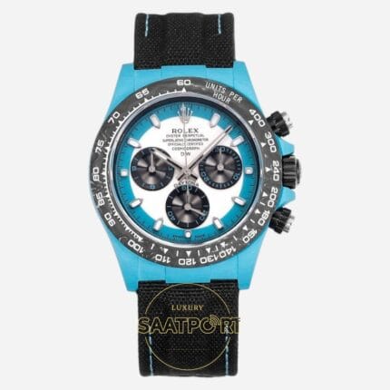 Rolex Daytona Turkuaz Beyaz Kadran 40mm Karbon Kasa 4130 Super Clone ETA