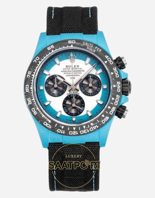 Rolex Daytona Turkuaz Beyaz Kadran 40mm Karbon Kasa 4130 Super Clone ETA