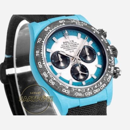 Rolex Daytona Turkuaz Beyaz Kadran 40mm Karbon Kasa 4130 Super Clone ETA