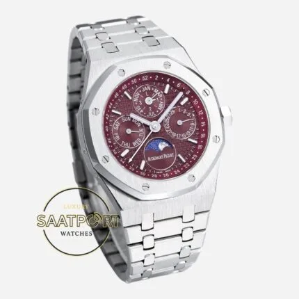 Audemars Piguet 26574BC Royal Oak Perpetual Calendar Çelik 41mm Bordo Kadran 5134 Super Clone ETA